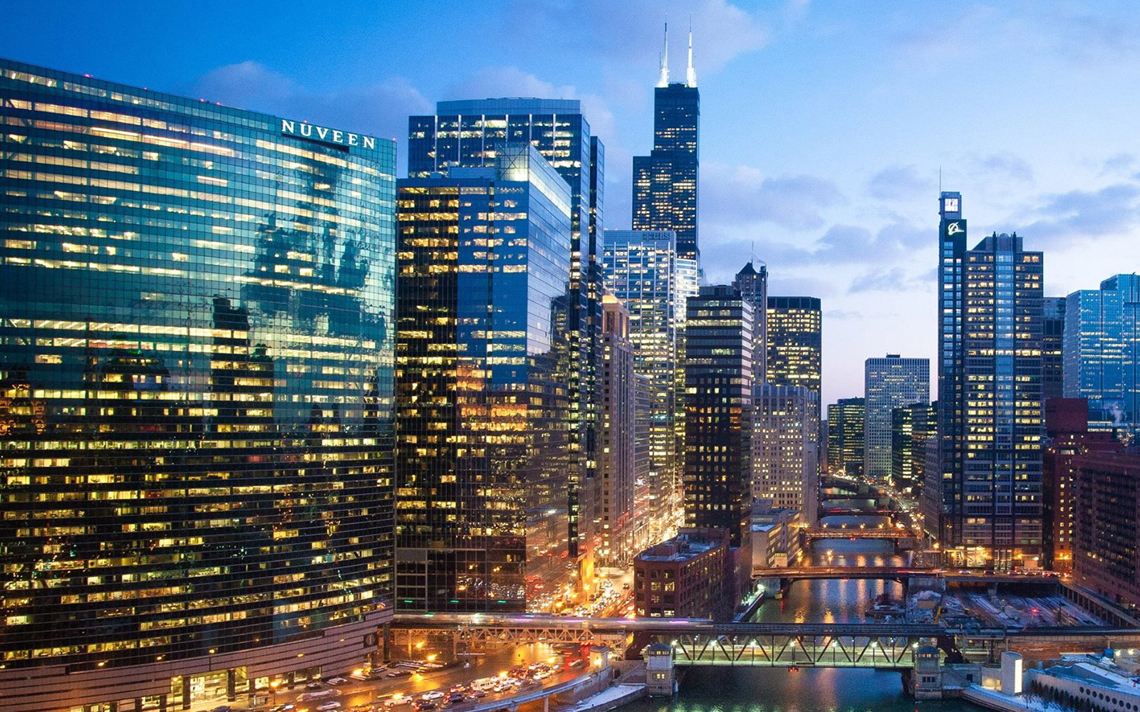 Downtown Chicago at night